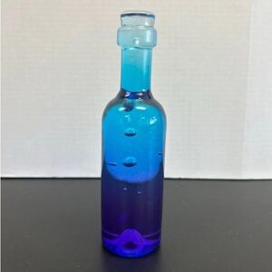 Kosta Boda blue ombré art glass bottle with bubbles.